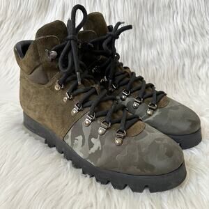Aquatalia Darya Boots Camo Suede Leather Lace Up Weatherproof Ankle Camouflage